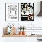 Leinwand Poster Und Druck Vintage Espressomaschine Kaffee Italienischer Text Bilder Wandkunst Dekoration Für Cafe Salon Esszimmer Bar 50x70cmx2 Kein R