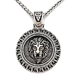 HHW Nostalgie Löwenkopf Slavic Veles Sun Symbol Anhänger Wikinger Halskette Männer Frauen Amulett Schmuck