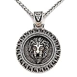 HHW Nostalgie Löwenkopf Slavic Veles Sun Symbol Anhänger Wikinger Halskette Männer Frauen Amulett Schmuck