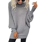 Herbst Und Winter Casual Fashion Damen High Neck Einfarbig Fledermaus äRmel Langarm Pullover Pullover Lose Strickpullover Mittellange Top D
