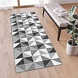 Läufer Teppich Flur rutschfest Meterware 50x200cm Grau Geometrisch Dünner Waschbar Teppichläufer Schlafzimmer Korridor Küchenläufer Teppich Lang, Anpassbare Größe, 40 - 120cm B