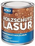 ROKO Holzlasur - Farblos - 0,75 Liter Lasur - 3in1 Seidenmatt - Premium Holzschutzlasur für Innen und Außen - Dauerhafter Wetter- und UV-S
