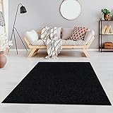 Fashion4Home Teppich Wohnzimmer – Einfarbig Teppich, Uni Teppich fürs Kinderzimmer, Schlafzimmer, Arbeitszimmer, Büro, Flur und Küche - Kurzflor Teppich Anthrazit-Schwarz, Größe: 80x150