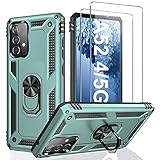 Handyhülle für Samsung Galaxy A52 Hülle Original Militärische mit 2 Panzerglas Schutzfolie, Samsung A52 5G/4G Hülle Case 360 Grad Stoßfest Cover Ring Magnet Schutzhülle für Samsung A52s T