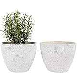 La Jolíe Muse Blumentöpfe für drinnen und draußen, Pflanzentöpfe mit Abflussllöchern, 19cm x 19cm, 2er Set Geflecktes Weiß