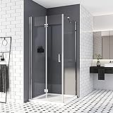 Duschkabine 80x80,Falttür Eckeinstieg Duschtür mit seitenwand Duschwand 6mm ESG Sicherheitsglas mit Nano-Beschichtung 195
