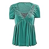 Kurzarm Damen Bequeme Elegante Sommer Rundhals Damen Oberteile Einzigartiges Plissee Design Damen T-Shirts Täglich Lässig Atmungsaktiv All-Match Damen Tops B-Green 4XL