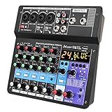 JUSTGJS Sound-Mixer-Board, kabelloser 6-Kanal-Audio-Mixer Tragbare Sound-Mixing-Konsole USB-Schnittstelle Computer-Eingang für Live-Streaming, Aufnahme und Gaming