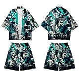 CHUIKUAJ Kimono Cardigan Haremshose Set Herren Damen 3/4 Ärmel Jacke - Harajuku Graffiti Print Fashion Hippie Loose Streetwear,B-M