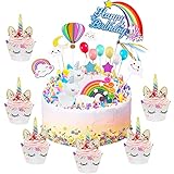Tortendeko Einhorn Geburtstag,Einhorn Kuchendeko,Cupcake Deko Einhorn,Cupcake Wrappers Einhorn,Kuchen Topper Regenbogen,Einhorn Muffin Deko Set für Mädchen Geburtstag Party Dé