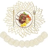 20er-Pack Goldene Tischsets, Tischsets aus Blattgold und Untersetzer Hohle Tischsets Gepresste Vinyl-Tischsets rutschfeste, waschbare, hitzebeständige Tischsets für die Dekoration von H