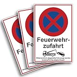 3 Stück XXL Feuerwehrzufahrt Einfahrt freihalten Schild 30 x 40 cm aus Stabiler PVC Hartschaumplatte 5 mm parken verboten mit UV-Schutz von STROBO