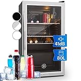 Klarstein Beersafe - Minibar, Mini-Kühlschrank, Getränkekühlschrank, leise, 42 dB, Edelstahl, Flaschenkühlschrank mit Glastür, 5-stufiger Temperaturregler, Bierkühlschrank 85 Liter, Silber-schw