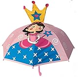 HECKBO 3D Kinder Regenschirm Princess | Prinzessin mit Krone und Zauberstab | Umbrella Kids Sonnenschirm für Mädchen | Schulkinder Kindergartenkinder | wasserdicht und Winddicht | L: 59cm, D 73