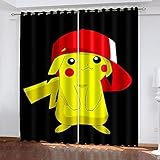 DRFQSK Vorhang Blickdicht Vorhänge Verdunkelungsvorhang Gardinen Mit Ösen Wohnzimmer Schlafzimmer Thermovorhang 3D Schwarze Comic-Tiere Muster Ösenschal 2Er Set Fensterdekoration 160 X 100 cm（H X B）