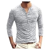 Dasongff Langarmshirt Herren Knopfleiste T-Shirt V-Ausschnitt Herbst Winter Base Shirt Slim Fit Henley Shirt Business Pullover Sweatshirt Mode Einfarbig Oberteile Bequem Atmungsak