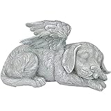 Schlafender Engel Hund mit Schlafender Engel Katze，Flügeln Garten Statue,Engelsflügeln Erinnerung Andenken Skulptur Grab Marker Stein Figur (Hund)
