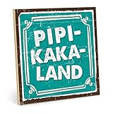 TypeStoff Holzschild mit Spruch – PIPI-Kaka-Land – im Vintage-Look mit Zitat als Geschenk und Dekoration (Größe: 19,5 x 19,5 cm)