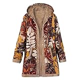 AGOUWUCHE Plüschmantel Damen Oversize Winterjacke Teddy Fleecejacke Kapuzenjacke Vintage Drucken Warm Dicke Winter Plüschjacke Knopfdesign Sweatshirt Hooded Jacke Plüsch Pulli Kuscheljack