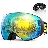 Mukynny Skibrille Anti-Fog Snowboardbrille Brillenträger UV-Schutz Snow Snowboard Brille Verspiegelt mit Magnetischer Gläser,Helmkompatible für Damen und H