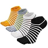 Zehensocken Damen Fünf Finger Socken aus Baumwolle, Damen Sneaker Socken mit Zehen für Sport Laufende Freizeit, atmungsaktive und bunte Socken, 4/5 Paare, Streifen 1- 4 Paare, EU 36-41