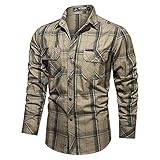 AWDX Herren Commander Hemden Kariertes Oversized Shirt Baumwoll Langarm Holzfällerhemden Wanderhemd Fischerhemd Jagdhemd Bowling Hemd Outdoor Gewaschenes Militär Hemdjacke für Junge Männer bis XXXXL