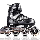Herren Damen verstellbare Inliner Inlineskates,Größe 27-40 Unisex Fitness Skates LED Rollschuhe für Kinder und Jugendliche, ideal für Jungen Mädchen Anfänger (L, Schwarz)