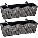 STILISTA® 2er Polyratttan Blumenkasten Set 60x60x19cm inkl. Verstellbarer Aufhängung und herausnehmbarem Kunststoffeinsatz, in 4 unterschiedlichen Farben, g
