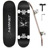 DazSpirit Skateboard, 31 x 8 Double Kick Skateboard für Anfänger 7-Lagiges Maple Deck Concave Skateboard für Jungen Mädchen Komplette Skateboard für Jugendliche Erwachsene mit Skate T-Tool(Schwarz)