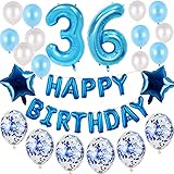 36. Geburtstag Dekoration Blau set herren , Geburtstagsdeko mann Blau set 36 Jahre，rgeburtstag Deko blau 36 Jahre für mann Happy Birthday Girlande Banner Folienballon Konfetti Luftb