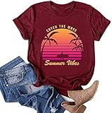 Damen Top Lang Einfarbig T Shirt Kurzarm Oberteil Loose Shirt Casual Tunika Tops Mit Tasche S-XXL (A29 - Wine, Small)
