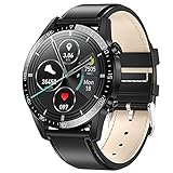 LLM Smartwatch, Herren-Thermometer, Smartwatch, IP68, wasserdicht, Blutdruck (schwarzes Leder)