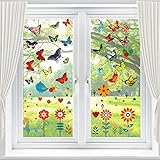 69 Stück Fensterbilder Frühling Selbstklebend, Schöne Fensterbilder Schmetterlinge, Fenstersticker Kinderzimmer, Fensterbild Blumen Die Verhindern Dass Verhindern Vogelschläg