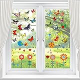 69 Stück Fensterbilder Frühling Selbstklebend, Schöne Fensterbilder Schmetterlinge, Fenstersticker Kinderzimmer, Fensterbild Blumen Die Verhindern Dass Verhindern Vogelschläg