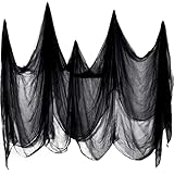 Halloween Deko Gaze Stoff 2 x 5m, Grusel Deko Gruselig Schwarzes Tuch Atmosphäre Dekorationen, Horror Deko Drapieren Gaze für Tür Hallen, Duschvorhänge, Fenster - Halloween Haunted Hause Party