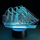 3D-Illusionslicht Led Nachtlicht Retro Antikes Segeln Seeschiff Boot Im Chinesischen Stil Mehrfarben Rgb Mit Usb Tischlampe Schreibtischlampe Dek
