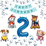Paw Patrol XXL Folienballon Set Happy Birthday Banner + Zahl 1 2 3 4 5 6 7 8 9 Luftballon Ballon Hund Kindergeburtstag Deko Dekoration Geburtstag Party Marshall Skye Rubble Chase (Zahl 2)