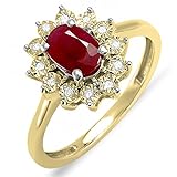 Damen Ring Kate Middleton Diana Inspired 18 Karat Gelbgold Rund Diamant & Oval Echte Rubin Verlobungsring