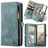 Astart Google Pixel 6 Retro Leder hülle Wallet Klapphülle mit Reißverschluss 11 Kartenfächer Abnehmbare Magnetverschluss Handyhülle Standfunktion Abnehmbare Geldbörse Tasche für Pixel 6(Blue)