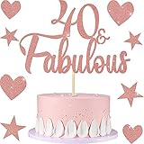 3 Sets 40. Geburtstag Kuchen Topper Rose Gold Glitzer Cupcake Topper Stern Herz Form Kuchen Topper Pick Dekoration für 40. Geburtstag Party 40. Jahrestag Party Dekoration Zubehör 40 Fab