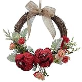 DADEA Türkranz, künstliche Pfingstrosen, Blüte, nicht verblassender Blumenkranz, 25,4 cm, hängende Ornamente, Kranz, Haustür, Frühling, Sommer, für Outdoor, Haustür, Innenwand oder F