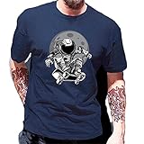 T-Shirt Herren Trend Mode Kreative Astronaut Skateboard Druck Sommer Herren Shirt Modern Basic Rundhals Regular Fit Herren Freizeithemden Casual All-M