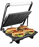 Kontaktgrill Panini Grill, Sandwichtoaster, 2000W Elektrische Tischgrills für Sandwiches, Steak und als Panini, Antihaftbeschichtete Platten 32 cm x 26 cm, Edelstahlgehäuse, Silb