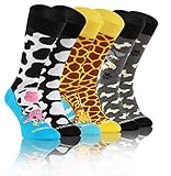 sesto senso Lustige Bunte Verrückt Socken Baumwolle Damen Herren 3 Pack Gemusterte Ungleiche Funny Socks Oddsocks Hund Kuh Giraffe 39-42 3 T