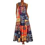 YEBIRAL Sommerkleid Damen Ärmellos V-Ausschnitt Boho Strandkleider Casual Maxikleid Bunte A-Linie Kleid Elegante Abendkleid Partykleid Cocktailkleid Oversize Tanktop