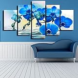 Moderne modulare Wandbilder HD-Drucke 5 blaue Orchideendrucke und Poster mit Zen-Thema rahmenlose Leinwandbilder A53 S