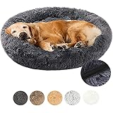 LINRUI Luxus Hundebett Orthopädisches Haustierbett Weiches Plüsch Hundekissen Doughnut-Form Hundekörbchen mit Wasserfeste Unterseite, Abnehmbarem Waschbar,XXXL:120 cm,Dunkelg