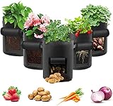 Potato Growing Bag, 5-Pack 10 Gallonen Vegetable Growing Plant Bags mit Sichtfenster und Griffen für Gemüse, Obst, Blumen, Kartoffel (Schwarz)