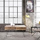 WOMO-DESIGN Couchtisch 100cm, Natur, Unikat, handgefertigt aus Massivholz Mangoholz, mit 2 Schubladen und schwarzen Metall Hairpin Legs, Retro-Look, Wohnzimmertisch Sofatisch Beistelltisch H