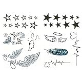 Oblique-Unique® 34 temporäre Tattoos Sterne Heartbeat Flügel Schmetterlinge Teufel Eng